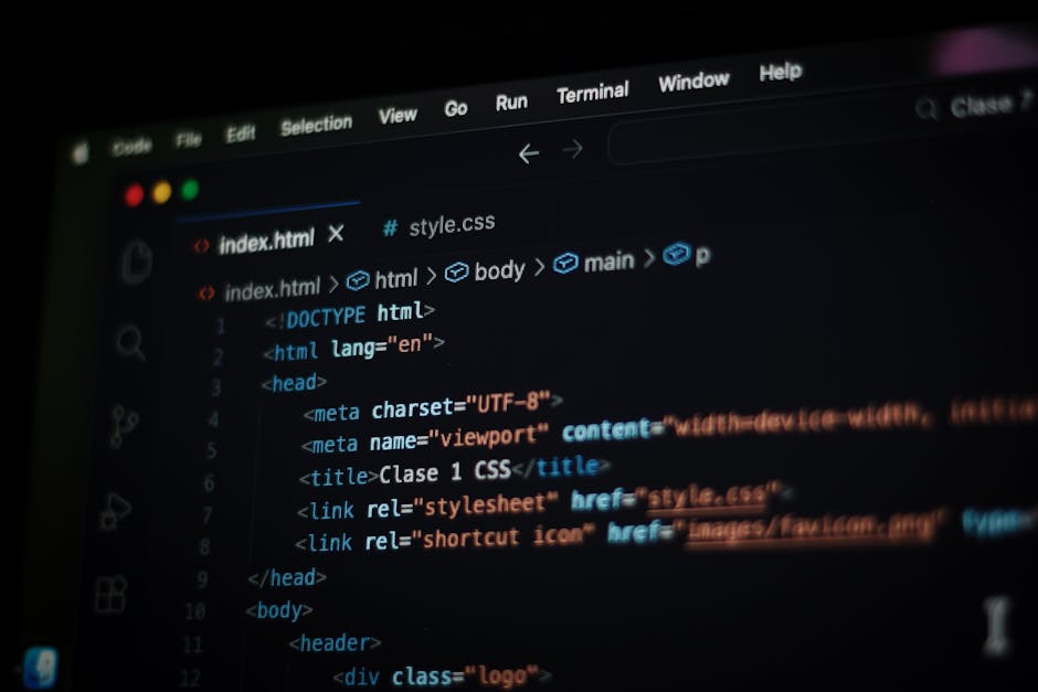 A computer screen displaying lines of HTML code in a code editor, with visible tags such as <html>, <head>, <title>, and <body>. The interface includes menus at the top for file, edit, view, and other